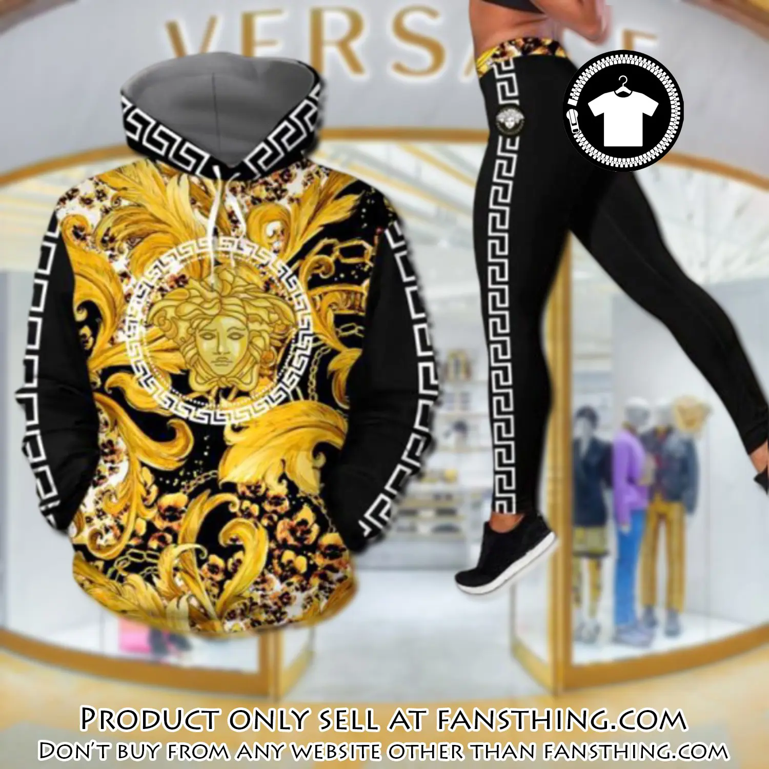 Gianni versace black gold hoodie legging set luxury for women fst5507563